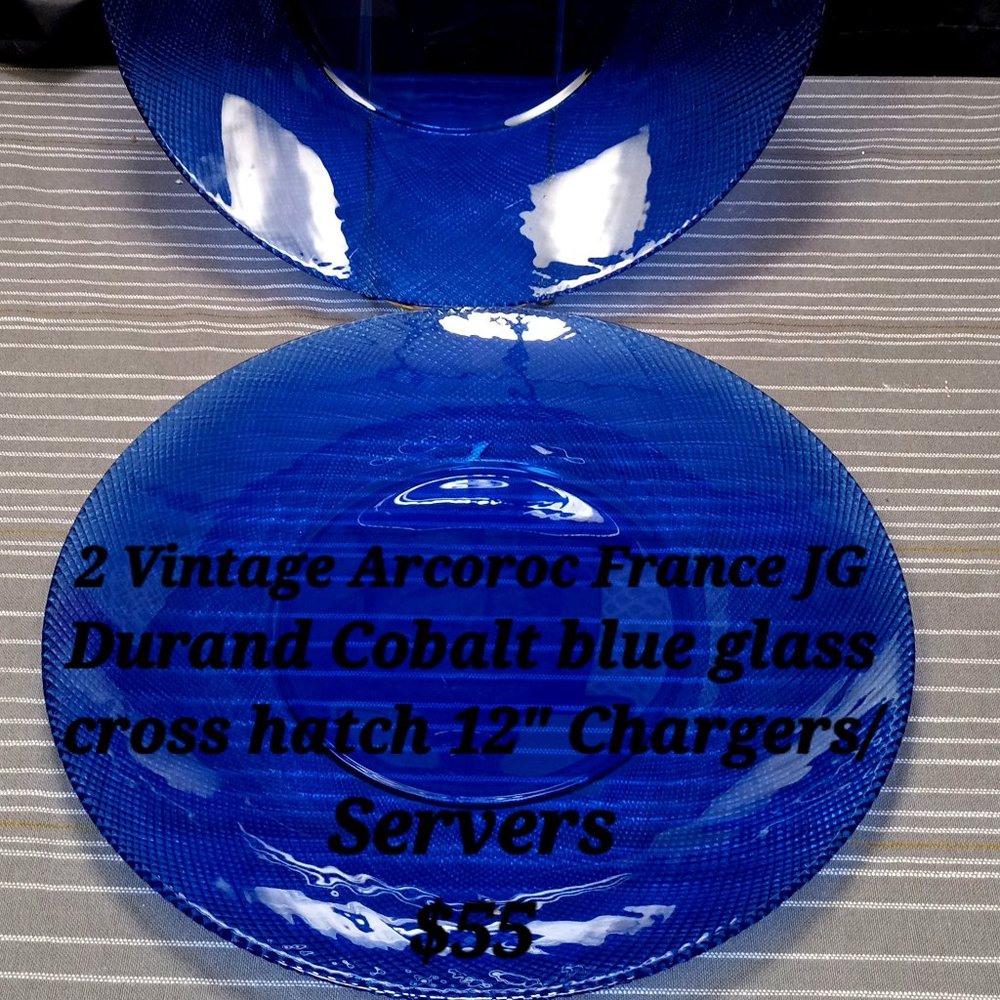 2 VINTAGE ARCORC FRANCE JG DURAND COLBOLT 12" CHARGERS/PLATTER